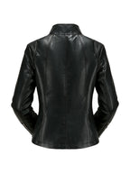 Black leather jacket with quilted shoulder panels