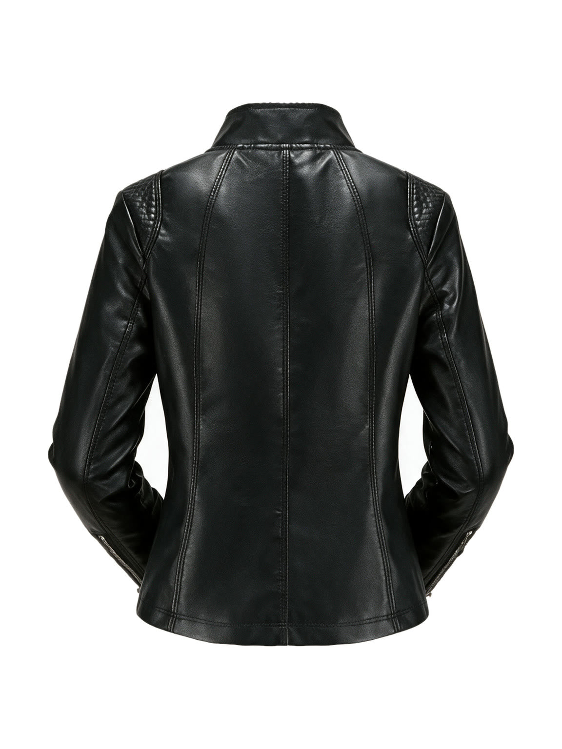 Black leather jacket with quilted shoulder panels