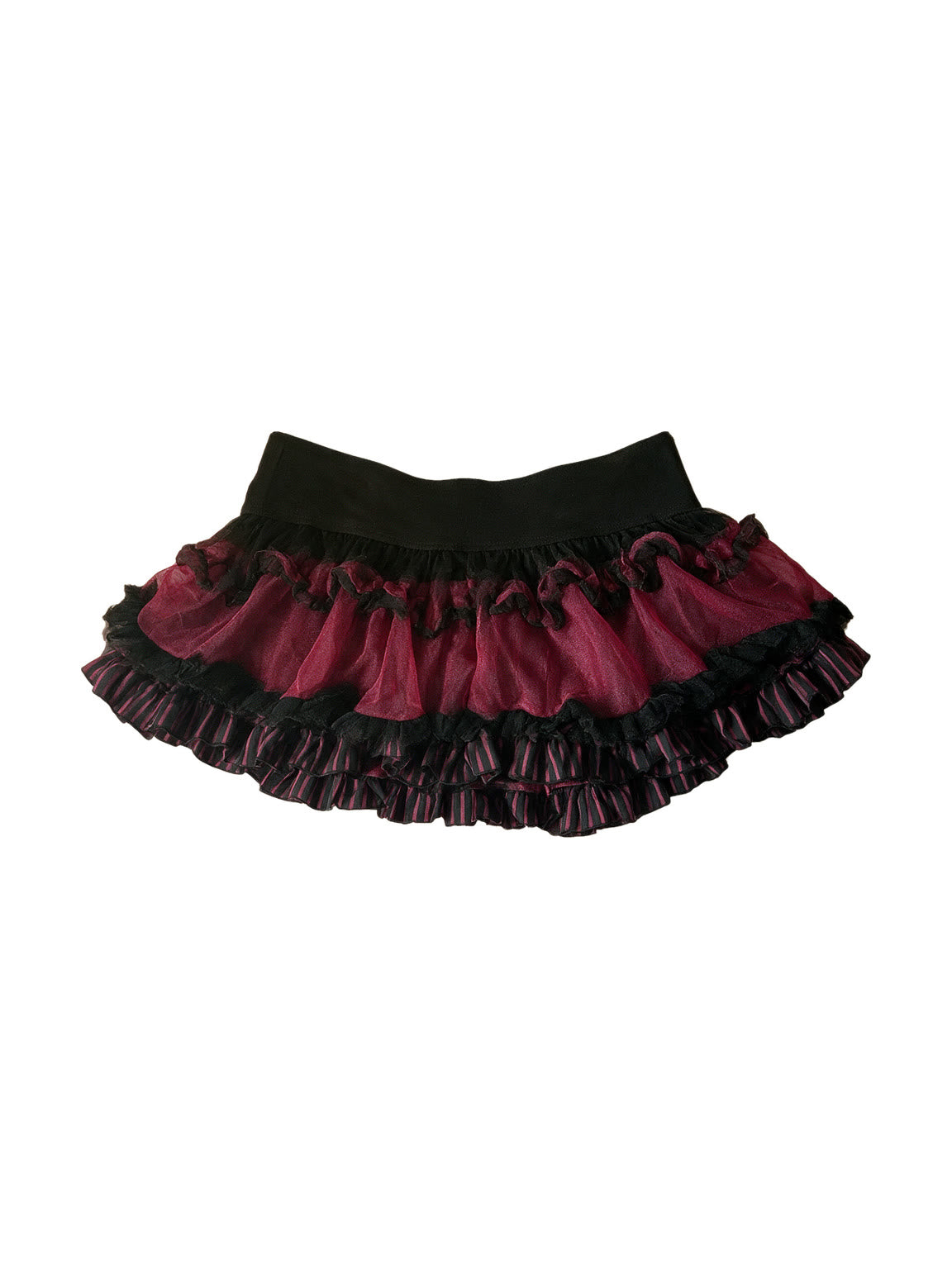 Black and red layered tiered mini skirt with lace