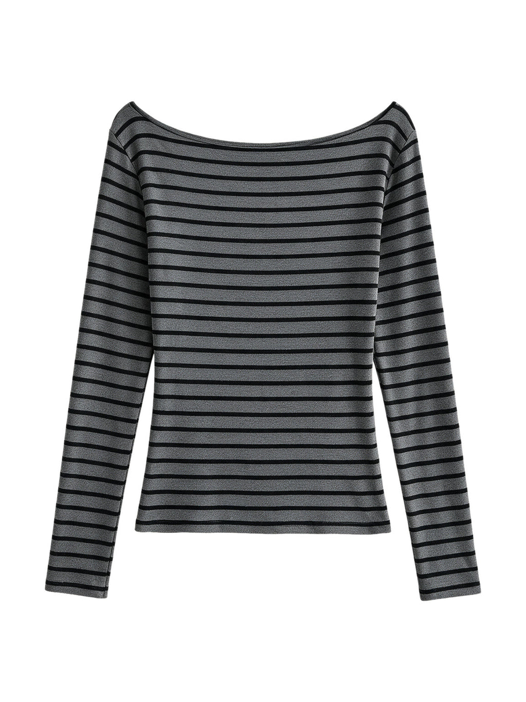 Grey and black striped off shoulder long sleeve top