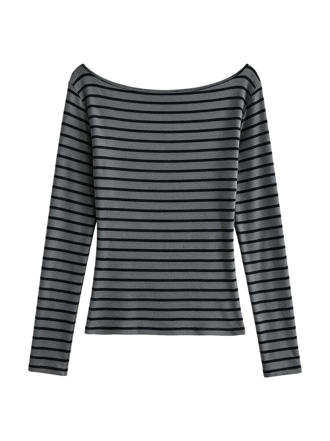 Grey and black striped off shoulder long sleeve top
