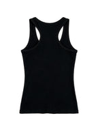 Black racer back tank with a rhinestone skull