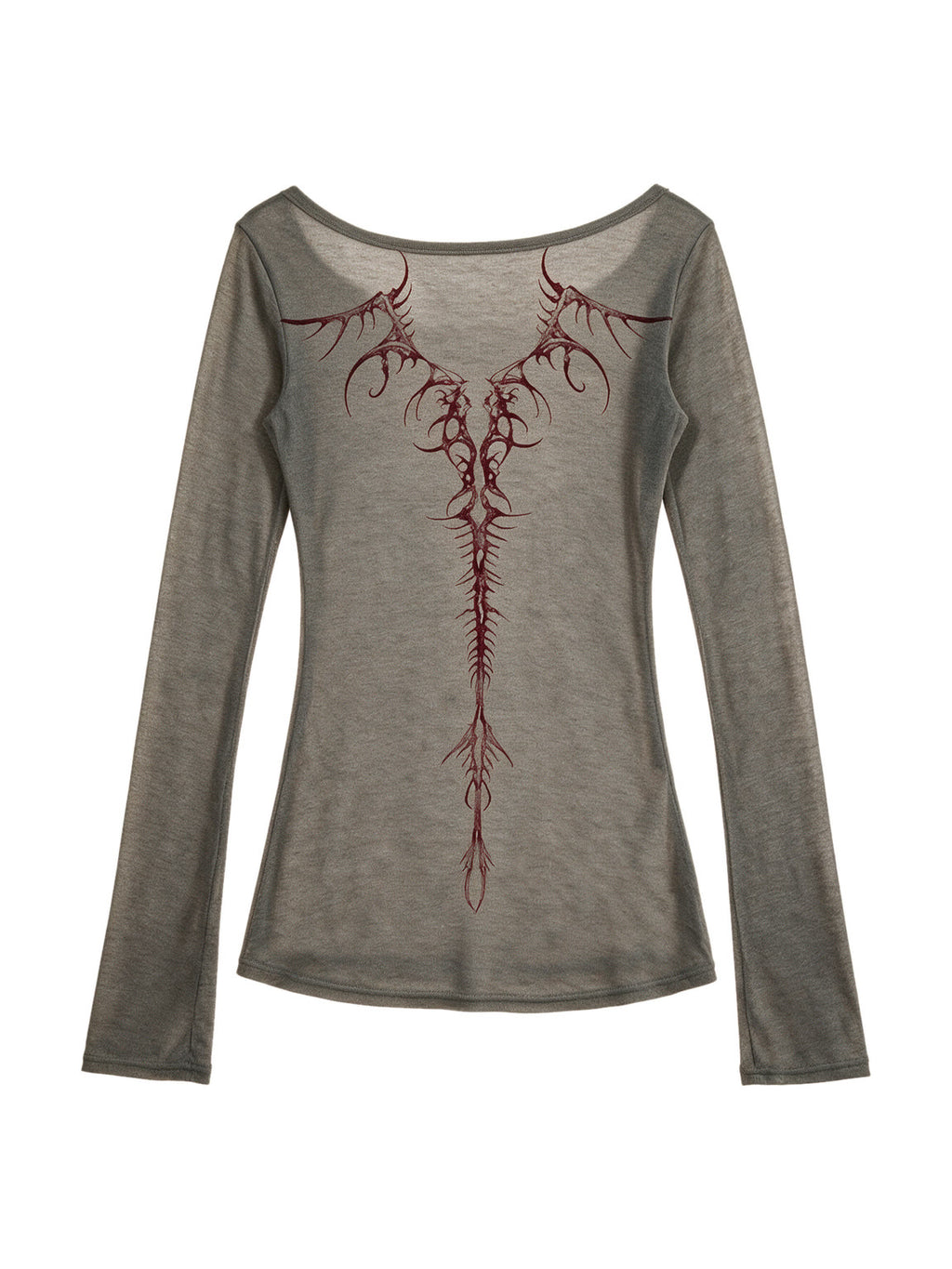 Taupe ribbed long sleeve top with an irregular hem