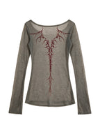 Taupe ribbed long sleeve top with an irregular hem