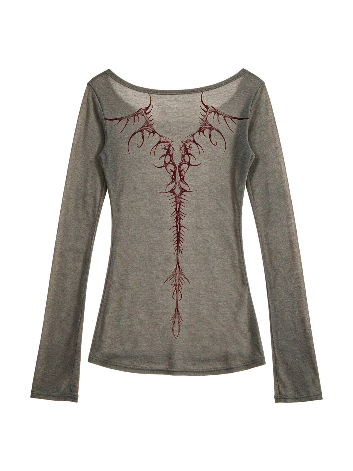 Taupe ribbed long sleeve top with an irregular hem