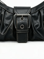 Distressed black leather buckle shoulder bag