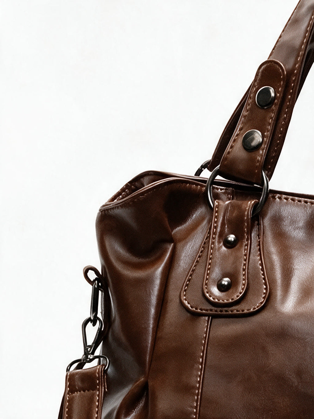 Glossy oxblood brown leather shoulder tote