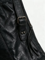 Washed black leather city moto shoulder bag with zip pockets