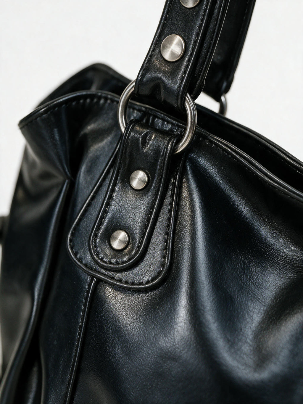 Matte black leather slouch shoulder bag