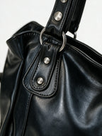 Matte black leather slouch shoulder bag