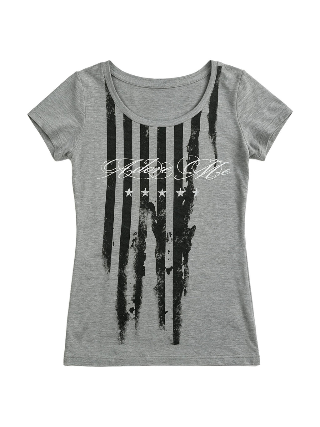 Grey baby tee with a distressed flag print