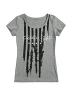 Grey baby tee with a distressed flag print
