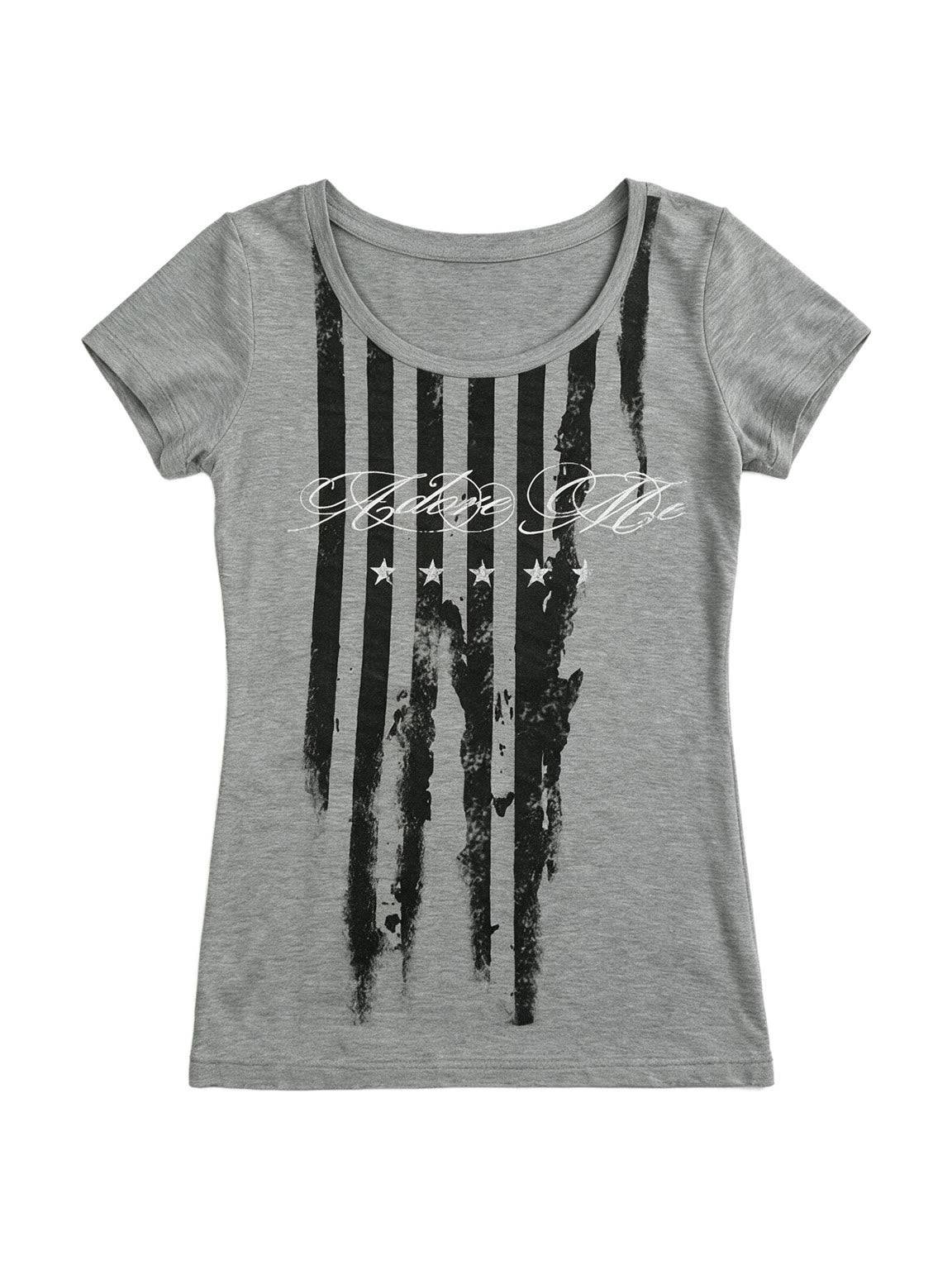 Grey baby tee with a distressed flag print