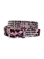Pink leopard faux fur belt with pyramid studs