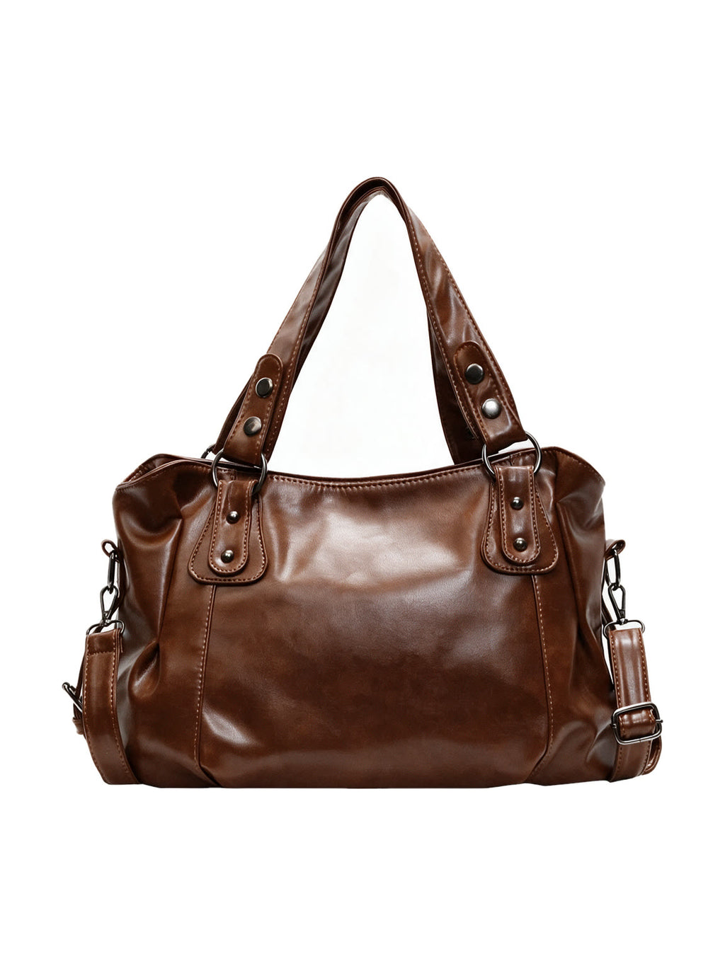 Glossy oxblood brown leather shoulder tote