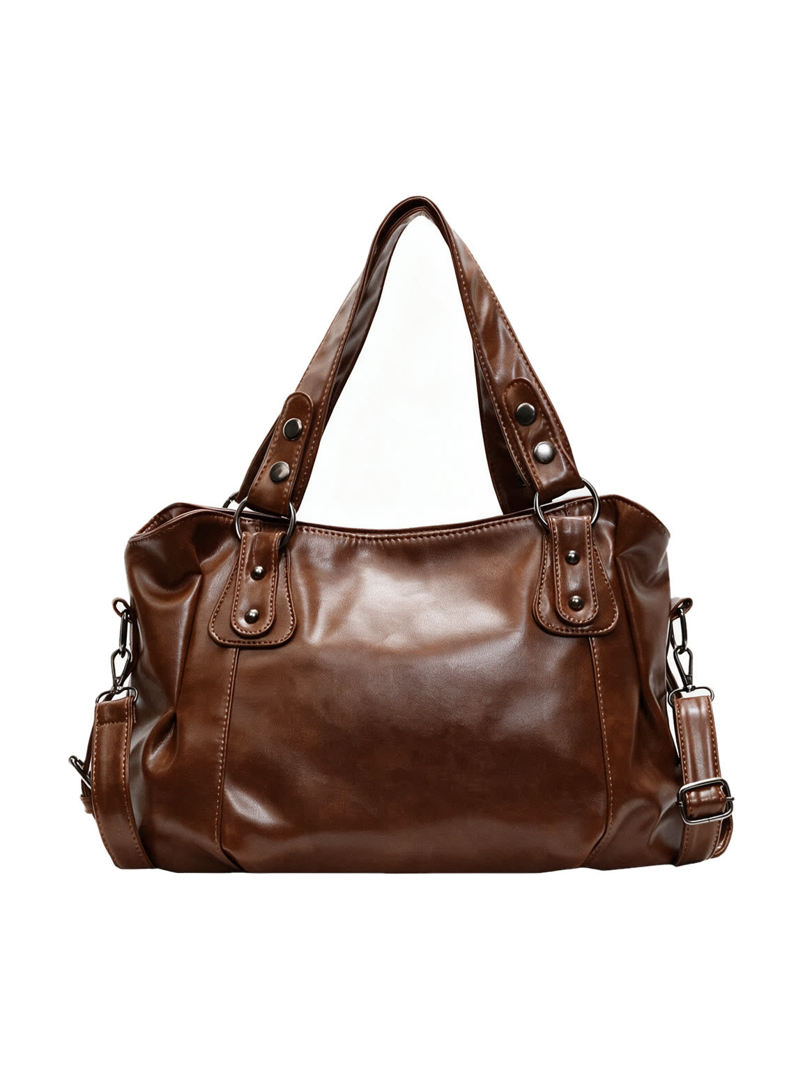 Glossy oxblood brown leather shoulder tote
