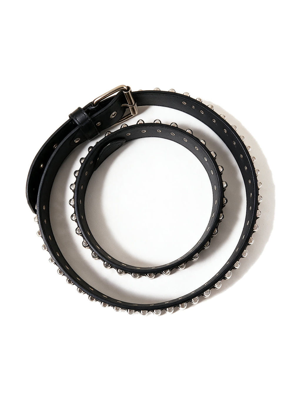 Skinny black leather belt with hollow bullet studs