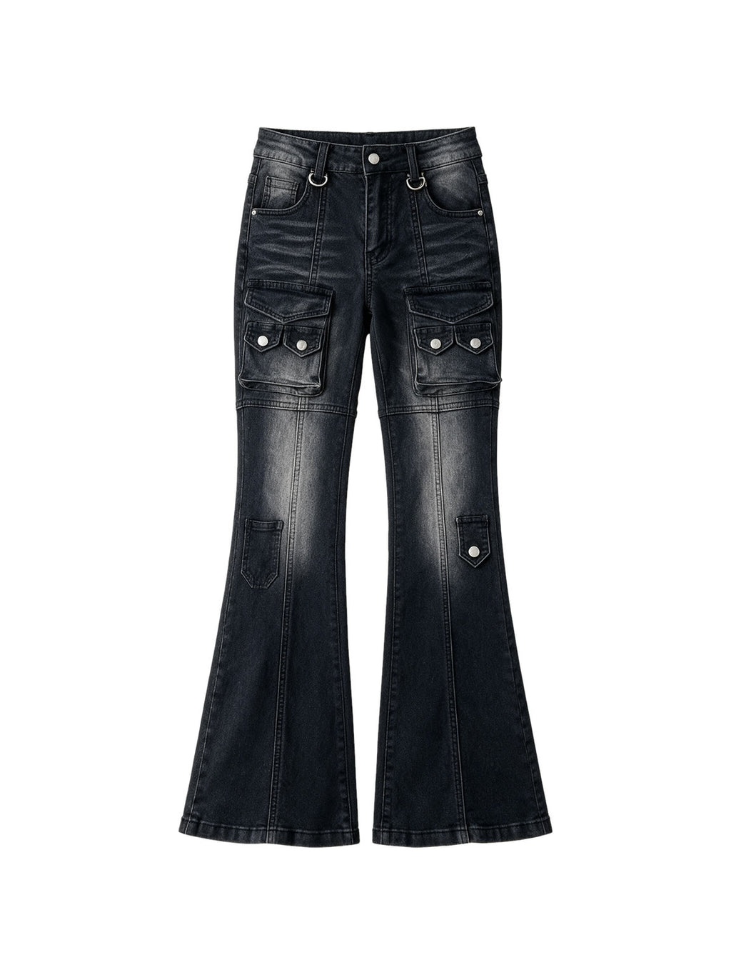 Washed black cargo flare jeans