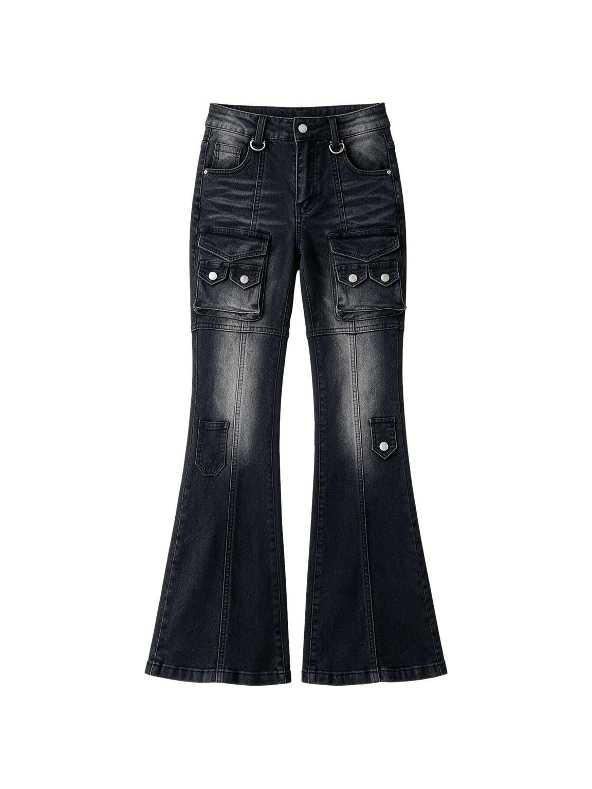 Washed black cargo flare jeans