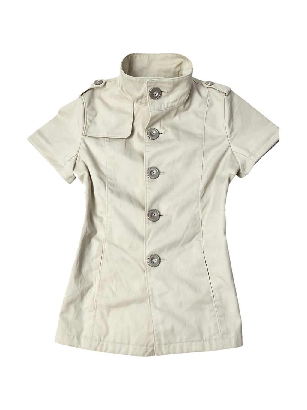 Cream short sleeve military style button top