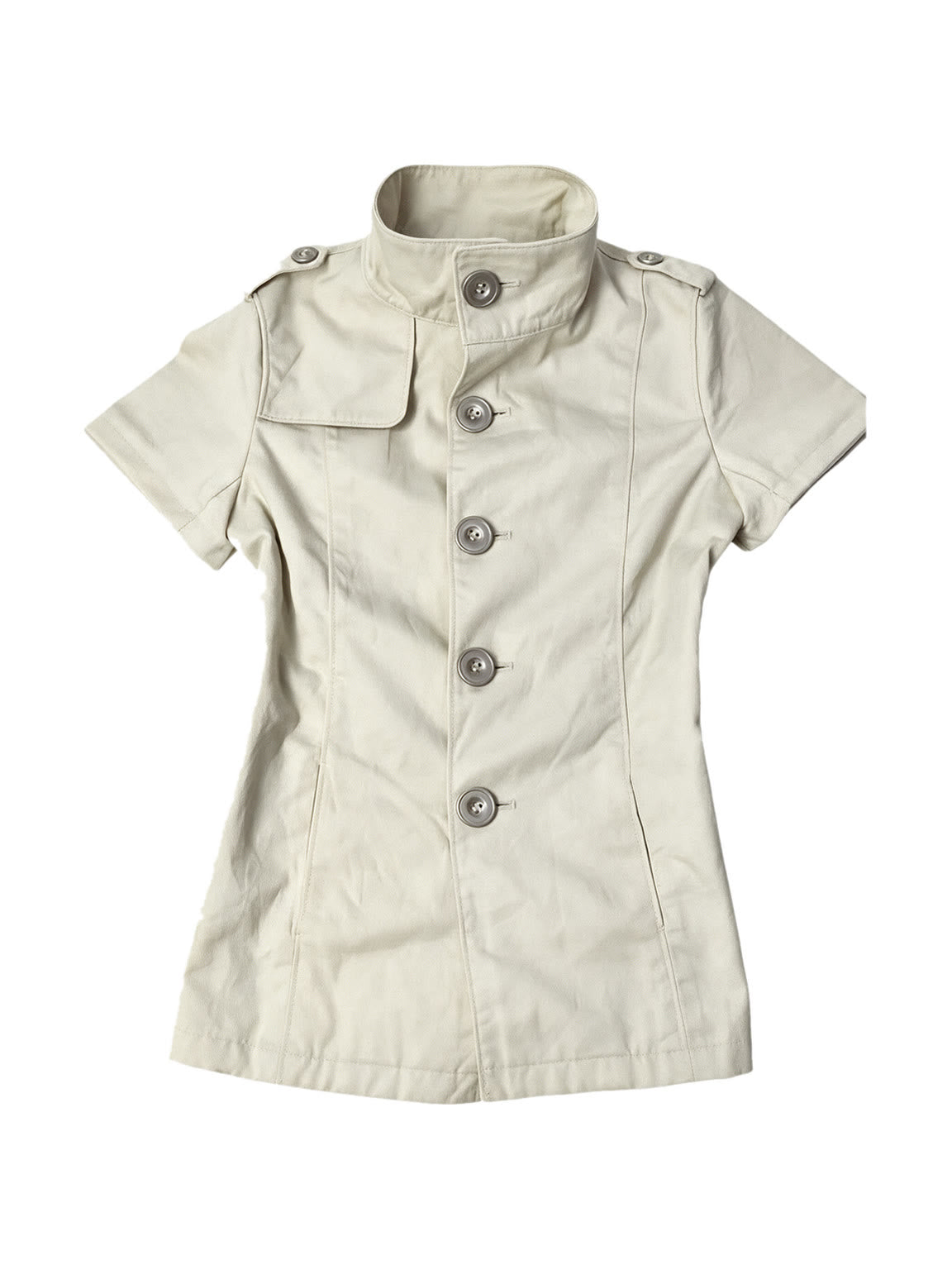Cream short sleeve military style button top