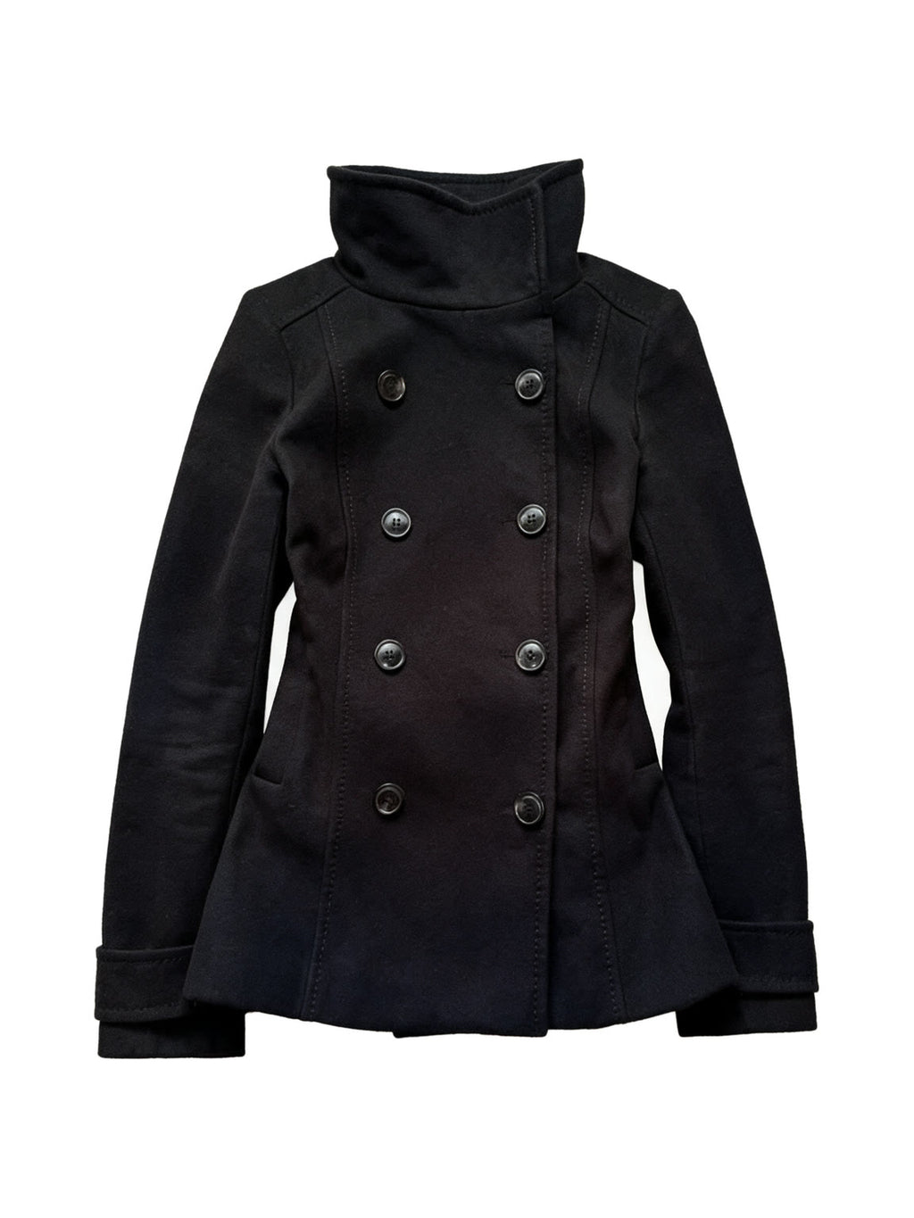 Navy cropped double breasted peacoat with a funnel collar