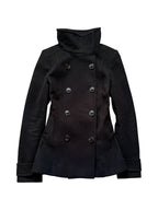 Navy cropped double breasted peacoat with a funnel collar