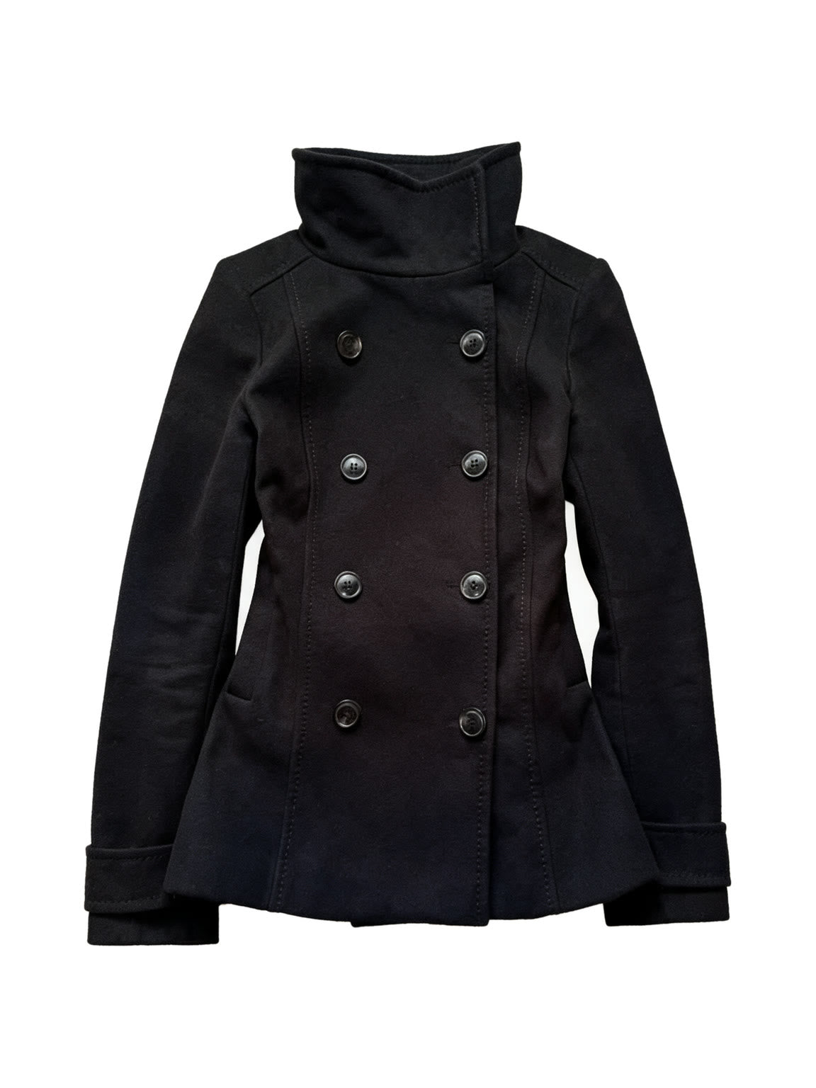 Navy cropped double breasted peacoat with a funnel collar