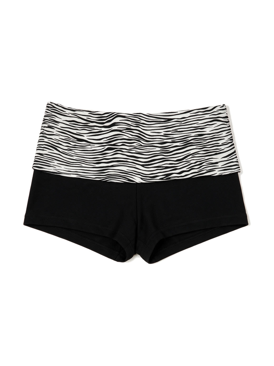 Black hot shorts with a zebra print waistband
