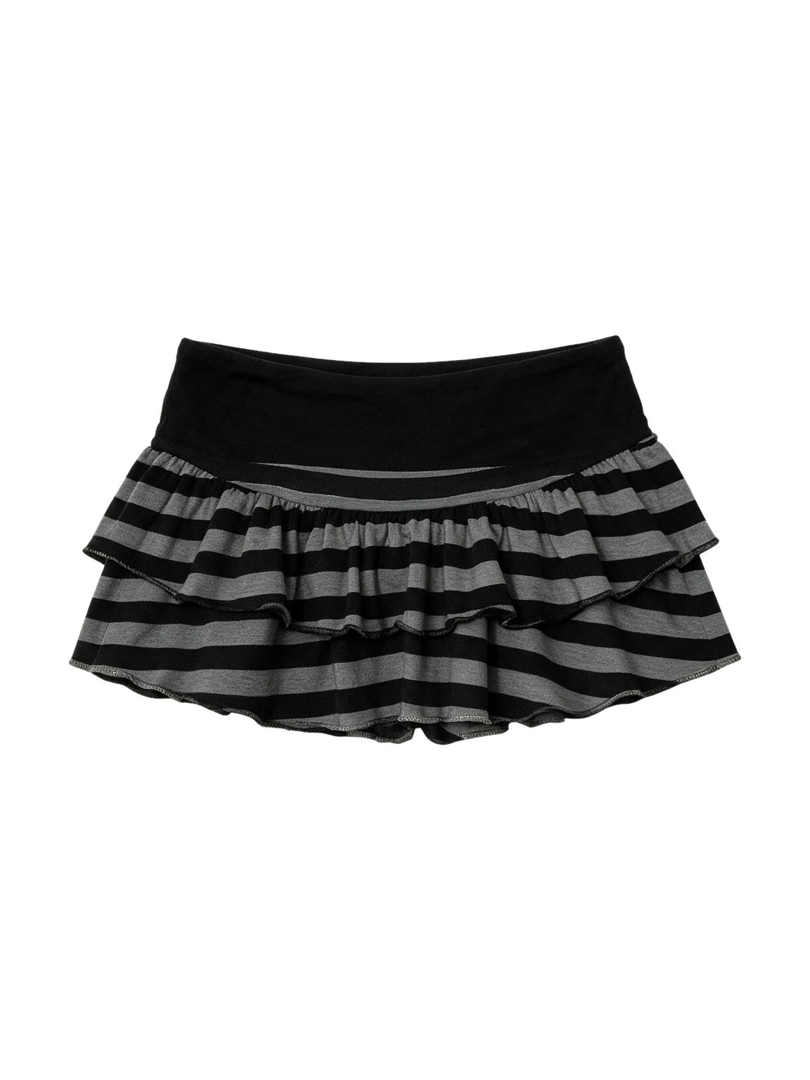 Grey and black striped tiered mini skirt