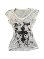 Washed white tee with a winged cross print