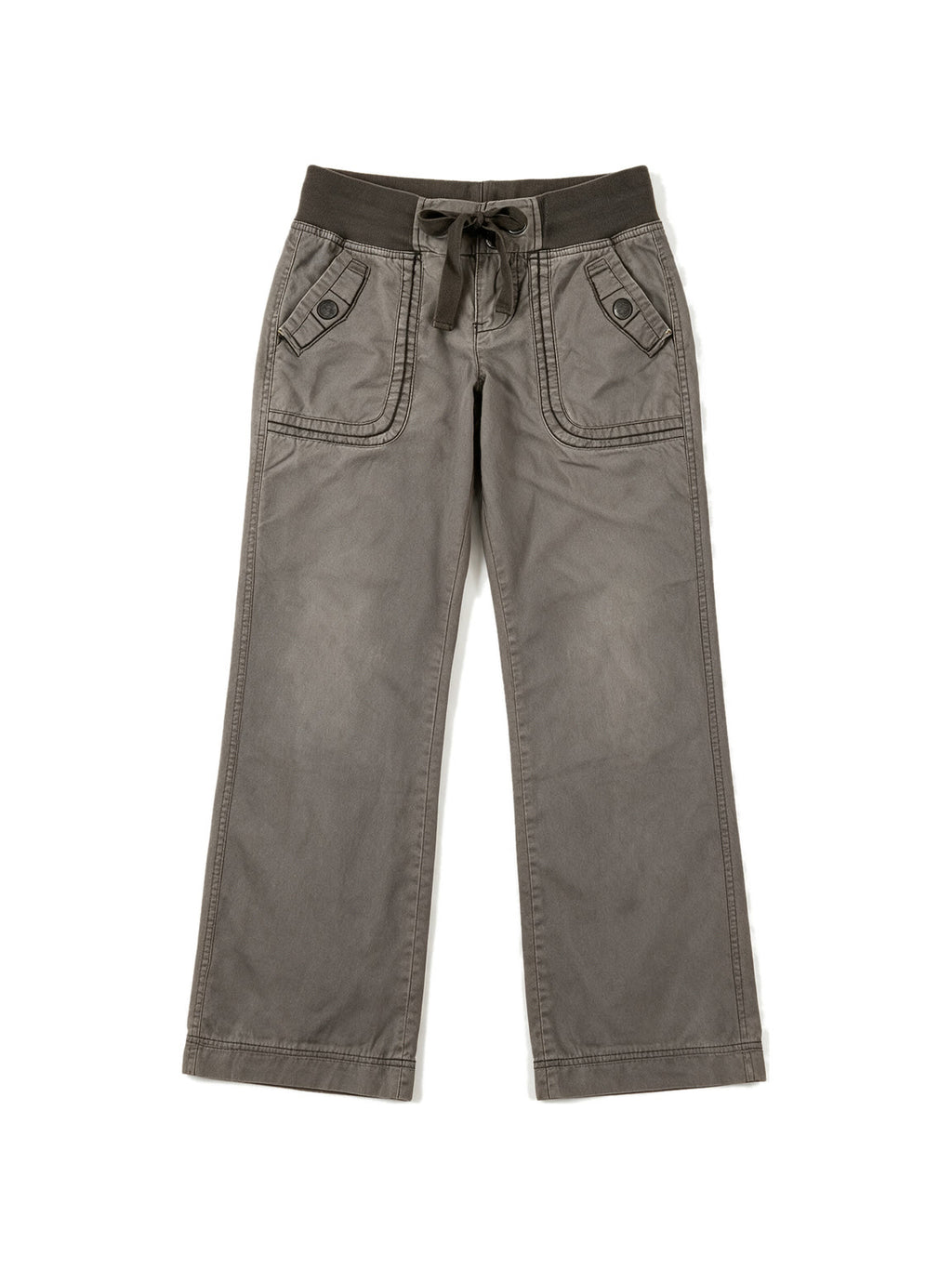 Washed taupe low rise trousers with a lace up waist