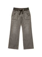 Washed taupe low rise trousers with a lace up waist