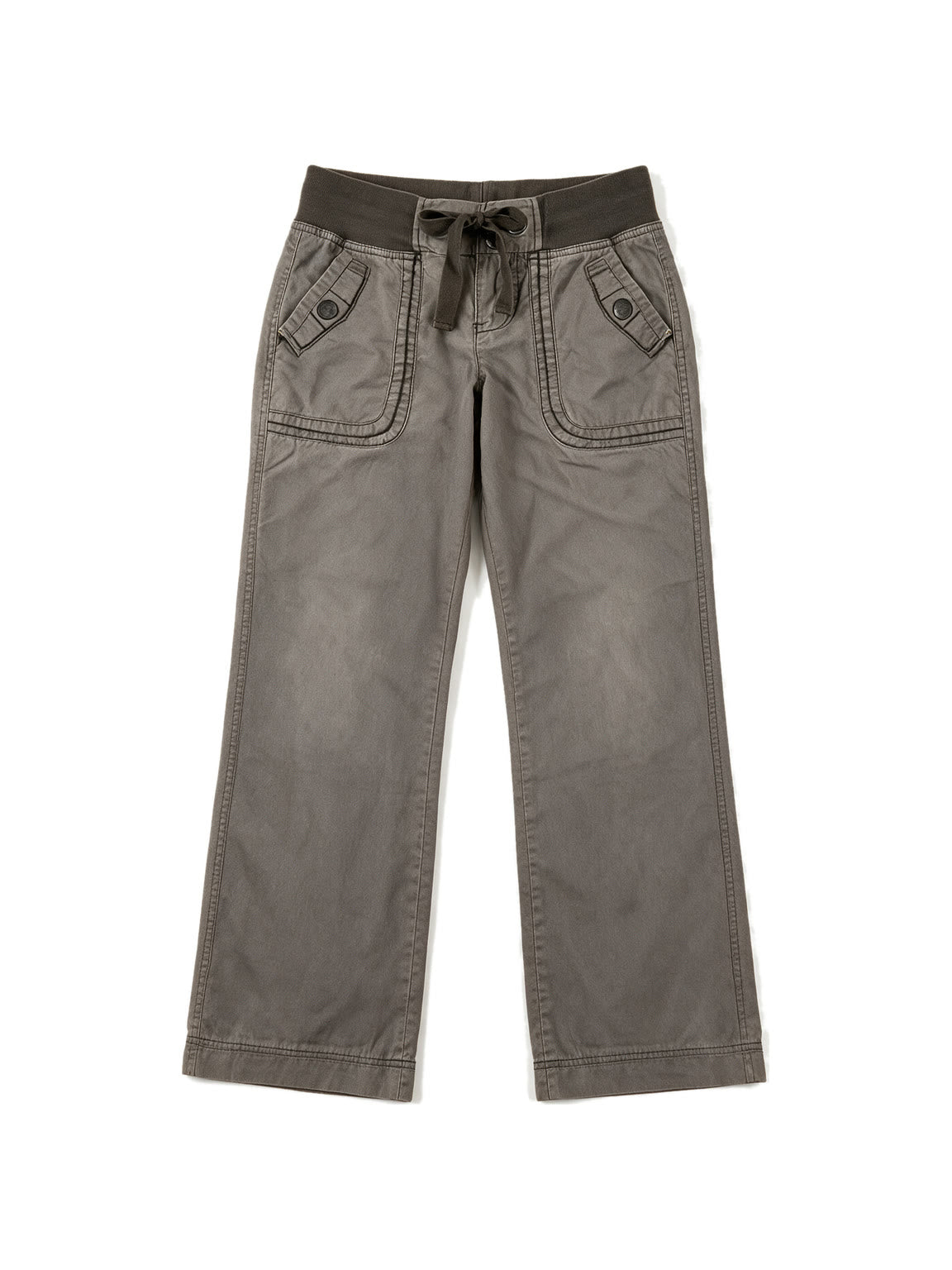 Washed taupe low rise trousers with a lace up waist