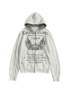 White zip hoodie with winged gothic print