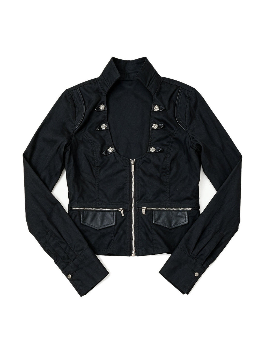 Slim black jacket with twin zips and leather trimmed pockets