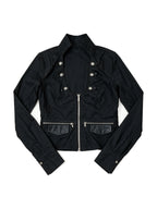 Slim black jacket with twin zips and leather trimmed pockets