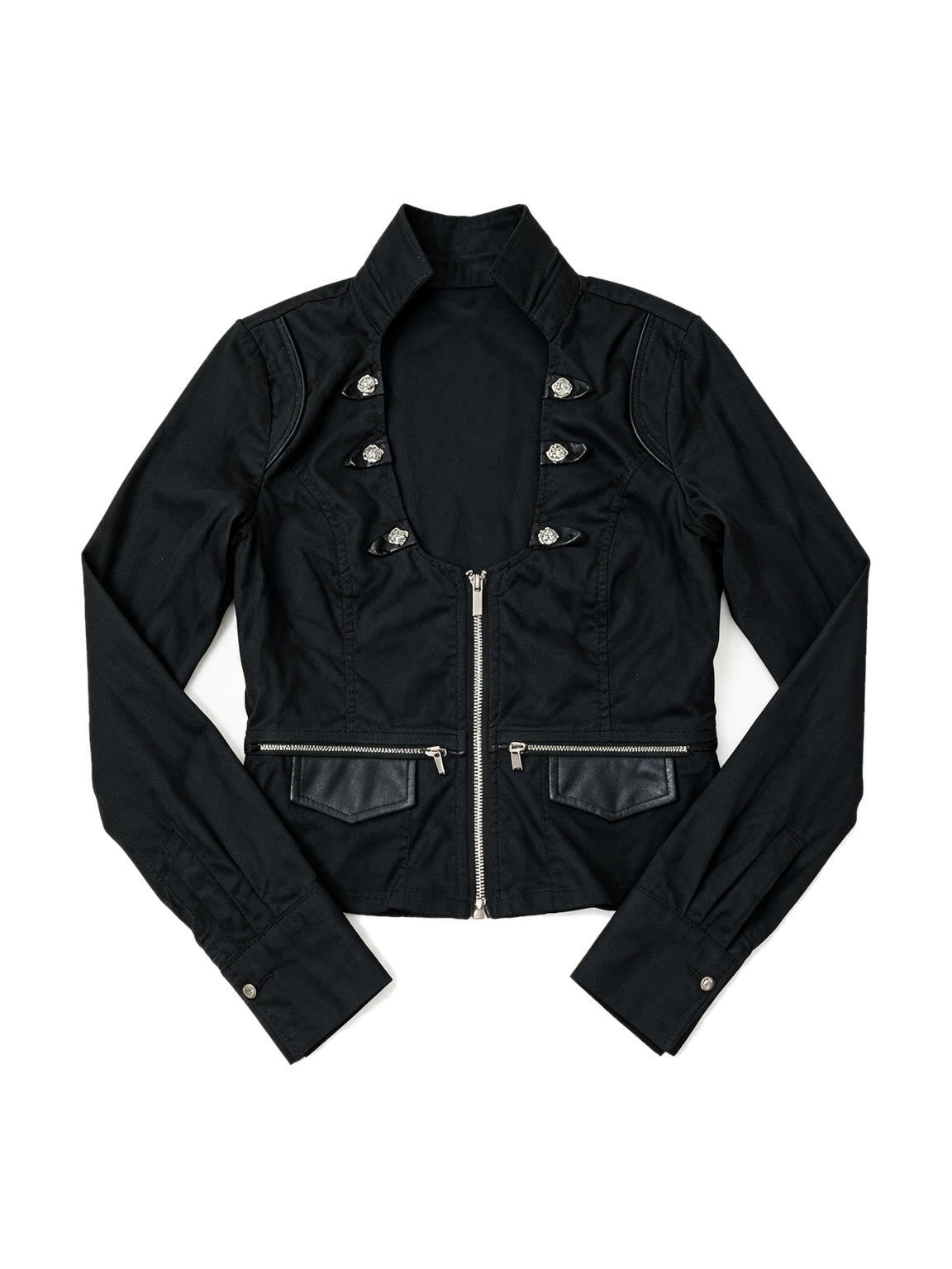 Slim black jacket with twin zips and leather trimmed pockets