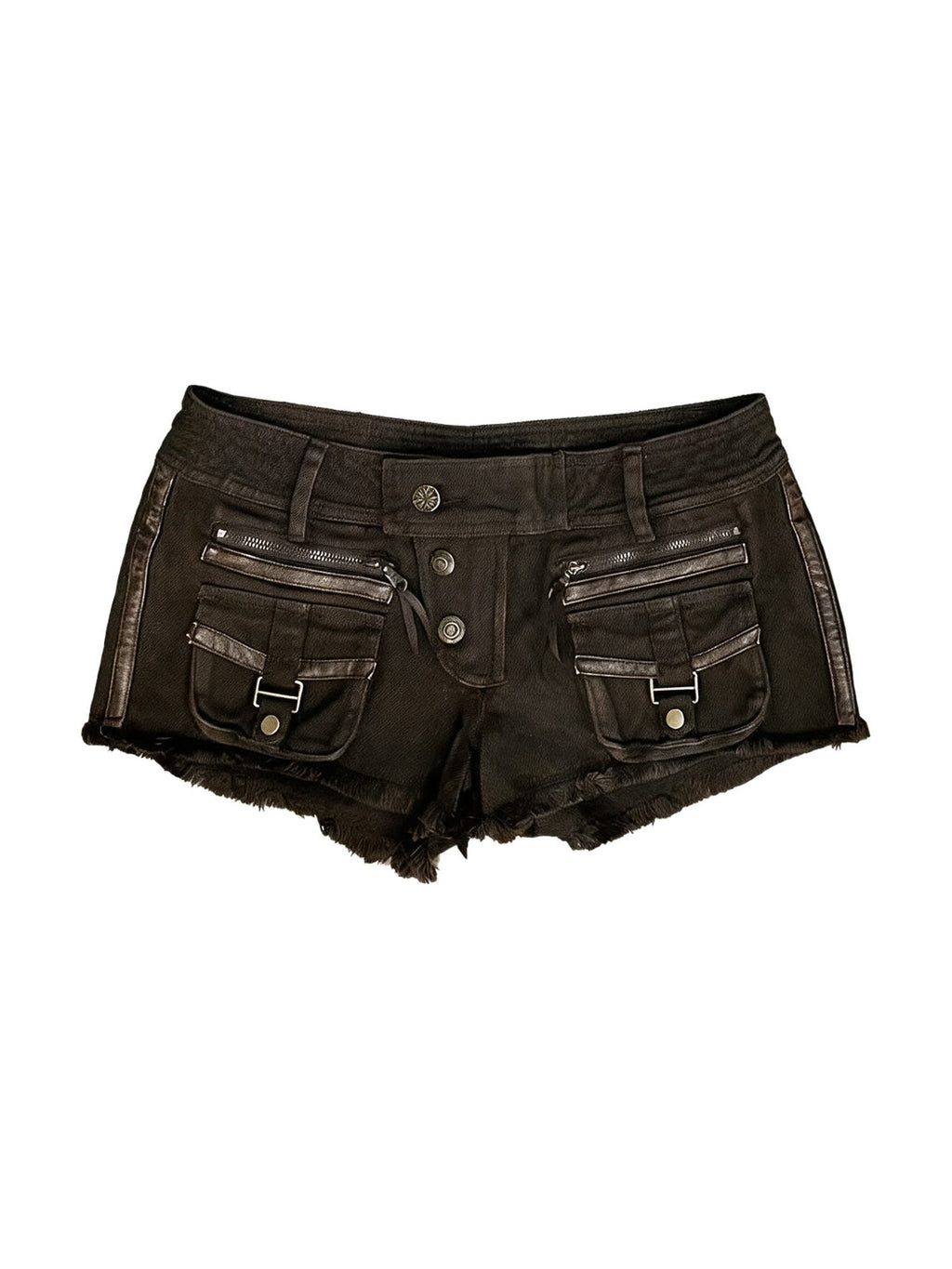 Brown washed denim shorts with zipped pockets