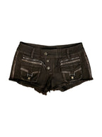 Brown washed denim shorts with zipped pockets