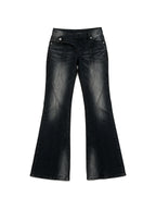 Washed black flare jeans with an asymmetric waistband