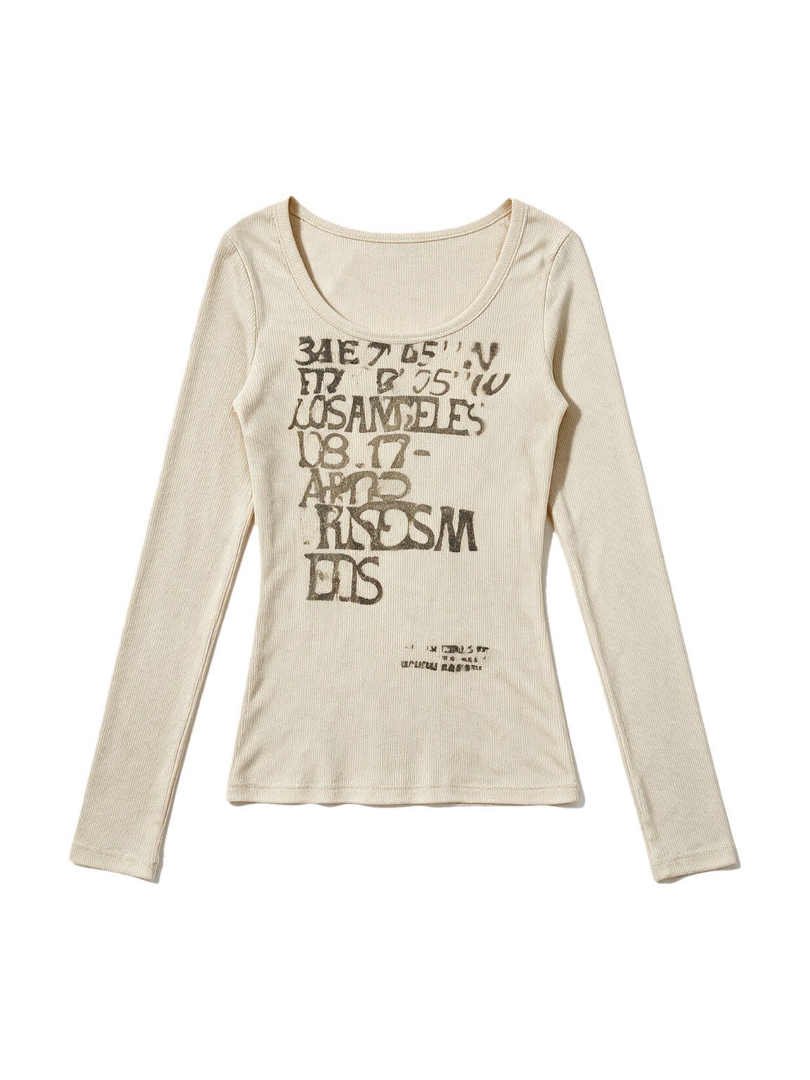 Cream fitted long sleeve baby tee with letter print