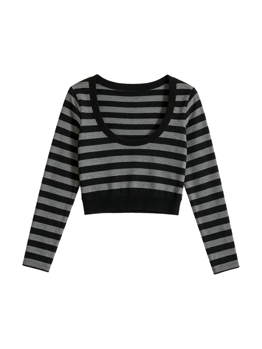 Grey and black striped cropped long sleeve top