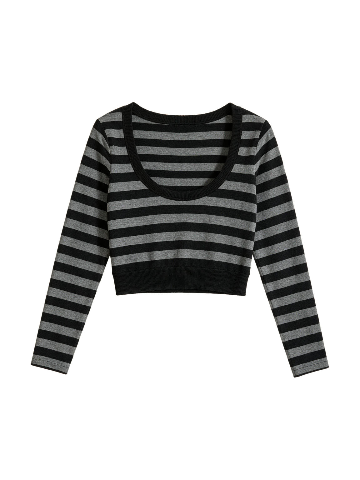 Grey and black striped cropped long sleeve top