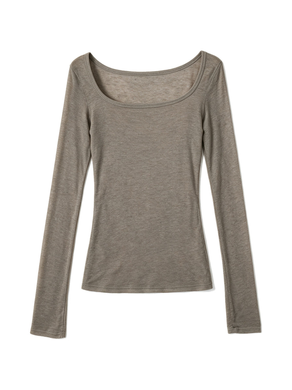 Taupe ribbed long sleeve top with an irregular hem