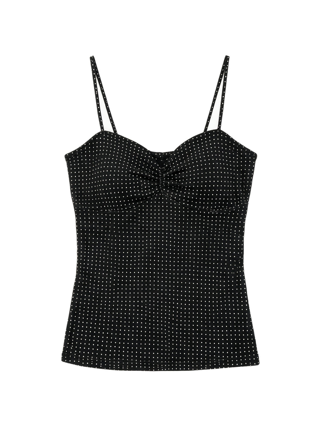 Black polka dot cami with a ruched bust