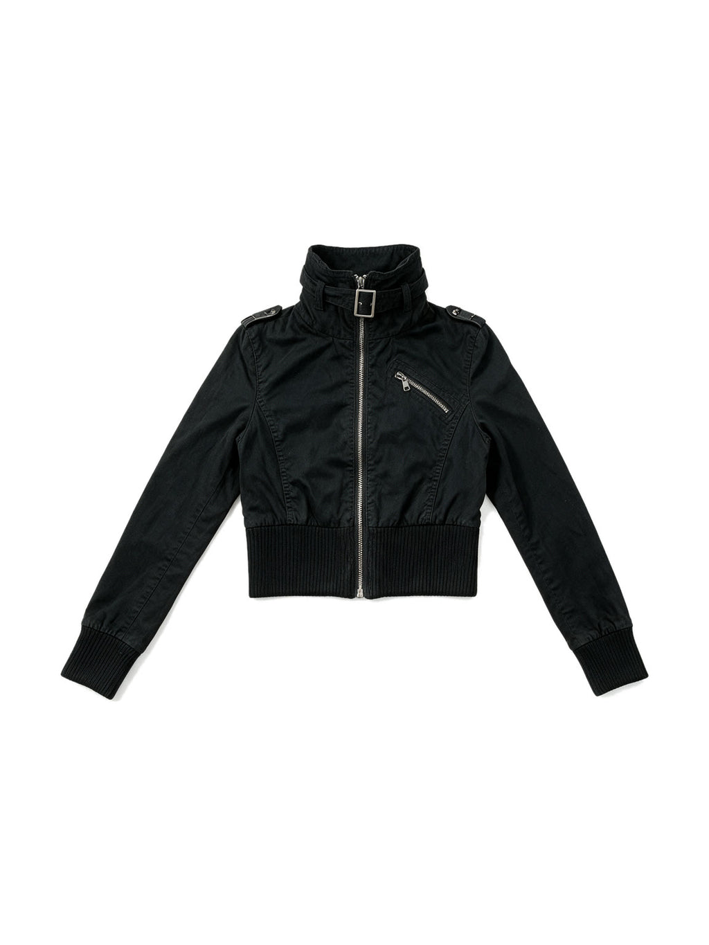 Cropped black stand collar safari jacket