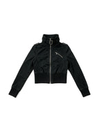 Cropped black stand collar safari jacket