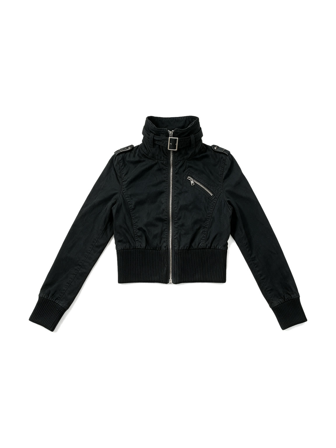 Cropped black stand collar safari jacket
