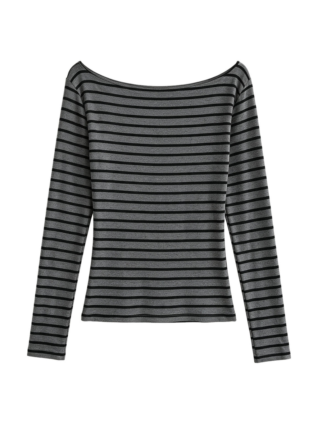 Grey and black striped off shoulder long sleeve top